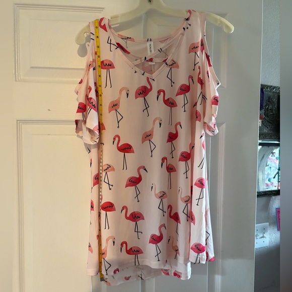 Pink flamingo cold shoulder xl shirt NWOT - Picture 7 of 8